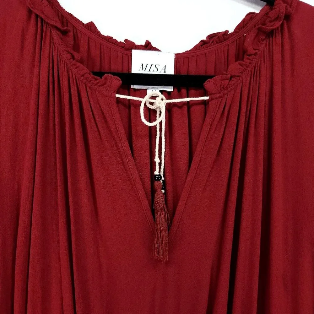 Misa Los Angeles Lorena Mini Dress Medium Tiered Long Sleeve V-Neck Red